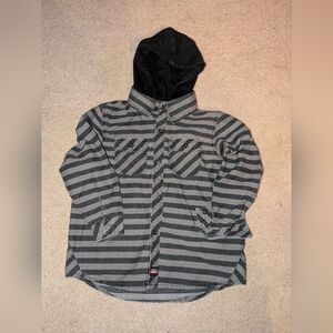 Dickies Gray and Black Striped Hooded Shirt
